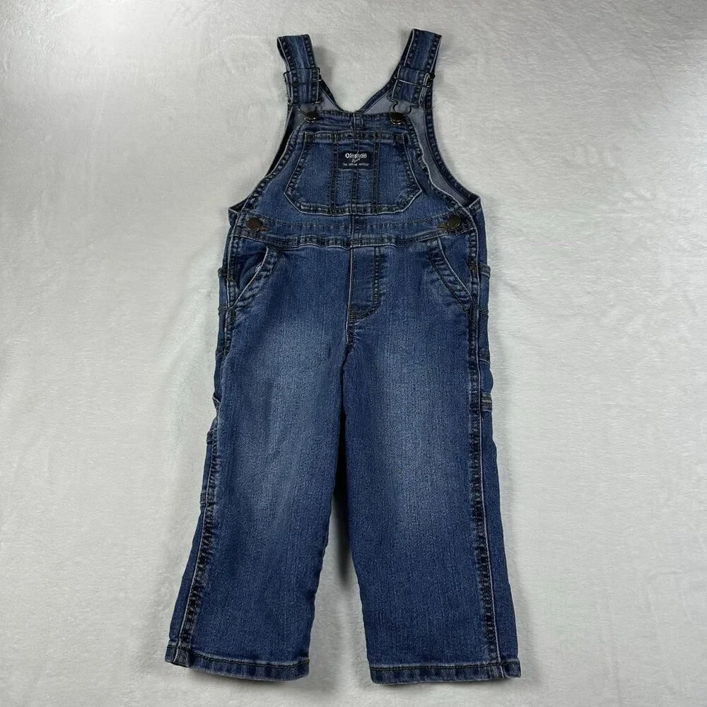 OshKosh B’Gosh Toddler 2T Denim Bib Overalls Carpenter Stretch Blue Jeans